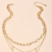 Moda Takı Altın Rengi Gerdanlık Kolye Kadınlar İçin 3 Katlı Yıldız Kilit Ezme Zincir Çok Katlı Kolye - 443 - 2