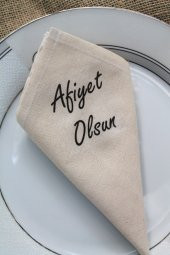 6 Adet Afiyet Olsun Yazılı Doğal Keten Servis Sunum Peçetesi - 2