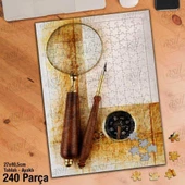 Asil Hobi Pusula-Eski dokulu kağıt - Büyüteç -Pusula Yapboz-Ayak Destekli Çerçeveli 240 Parça Puzzle - 1