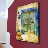 Mavi Kapı-Vazo -Saksı - eski kapı - retro-Mimari -Manzara -70x100cm Dekoratif Kanvas Tablo - 1