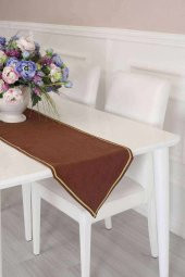 Gold Şeritli Runner 140x40 Açık Kahverengi - 1