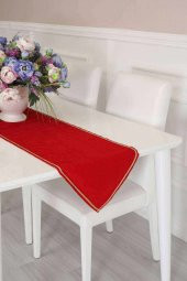 Gold Şeritli Runner 140x40 Kırmızı - 1