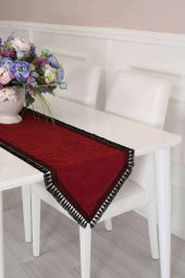 Püsküllü Şerit Runner 90x30 Bordo - 1