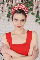 Bandana Saç Bandı Kırmızı Çizgili - 1