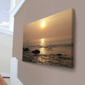 Gökyüzü - Kaya Parçaları -Deniz - Gün Doğumu - Doğa - Manzara -70x100cm Dekoratif Kanvas Tablo - 1