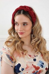 Örgülü Saç Bandı ,Bandana,Bordo,SB-11 - 1