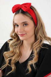 Fiyonklu Saç Bandı , Bandana,Kırmızı,SB-10 - 3