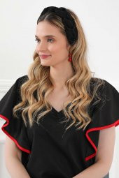 Örgülü Saç Bandı ,Bandana,Siyah,SB-11 - 1