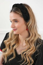 Örgülü Saç Bandı ,Bandana,Siyah,SB-11 - 4