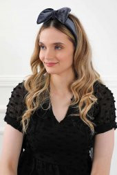 Dev Fiyonklu Kadife Saç Bandı , Bandana,Antrasit,SB-6 - 1