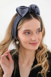 Dev Fiyonklu Kadife Saç Bandı , Bandana,Antrasit,SB-6 - 2