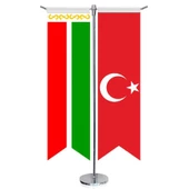 Çeçenistan Bayrağı - Logo ve Türkiye - Kırlangıç - Saten T direk 2li Masa Bayrağı - 1