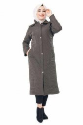 Kapüşonlu Kapitone Tesettür Mont  Haki thumbnail 1