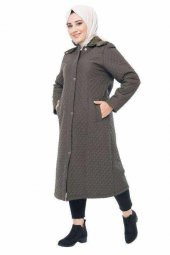 Kapüşonlu Kapitone Tesettür Mont  Haki thumbnail 2