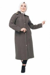 Kapüşonlu Kapitone Tesettür Mont  Haki thumbnail 3