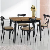 Yanlardan Açılır Yakamoz Masa Antik Çam Topkapı Siyah Ayak 4 Adet Siyah Bahar Çapraz Sandalye - 9