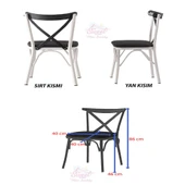 Yanlardan Açılır Yakamoz Masa Antik Çam Topkapı Siyah Ayak 4 Adet Siyah Bahar Çapraz Sandalye - 10