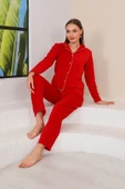 Nisanca Kadın Kışlık Welsoft Peluş Polar  Düğmeli Pijama Takımı - 12