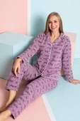 Nisanca Kadın Kışlık Welsoft Peluş Polar  Düğmeli Pijama Takımı - 8