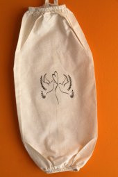 Güvercin Baskılı Çift Lastikli Naturel Keten Poşetlik - Mutfak Düzenleyici - 1