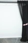 ÇİÇEK MODEL SİYAH RENK TEK KANAT Pileli Fon Perde 75*260 cm thumbnail 4