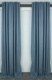 DOKUMA MAVİ RENK (EKSTRAFOR BÜZGÜLÜ) TEK KANAT FON PERDE 150x260 CM - 2