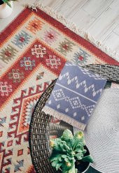 The Mia Kilim Throw Denim Mavi 130x170 Cm - 2