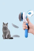 Clean Ucu Toplu Kedi Köpek Basmalı Otomatik Temizlenen Tarak Mavi thumbnail 4