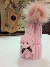 Peluş Ayıcıklı Ponponlu Çocuk Beresi  Krem - 5