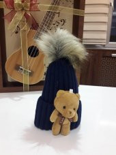 Peluş Ayıcıklı Ponponlu Çocuk Beresi  LACİVERT - 3