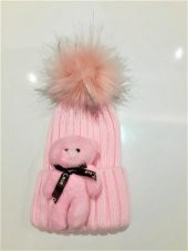 Peluş Ayıcıklı Ponponlu Çocuk Beresi  PEMBE - 2
