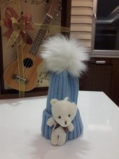 Peluş Ayıcıklı Ponponlu Çocuk Beresi  MAVİ - 4