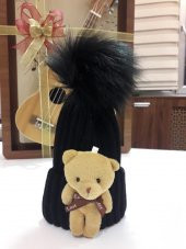 Peluş Ayıcıklı Ponponlu Çocuk Beresi  Kahverengi - 2