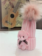 Peluş Ayıcıklı Ponponlu Çocuk Beresi  Siyah - 4