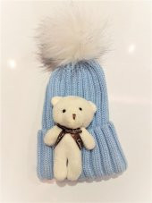 Peluş Ayıcıklı Ponponlu Çocuk Beresi  Kahverengi - 3