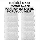 12Adet Kapitoneli Yastık KoruyucuYastık Kılıfı Femuarlı 100 Pamuklu Terletmez 50x70M Ebatında beyaz - 1