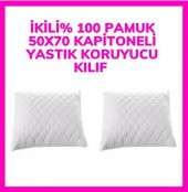 2Adet Kapitoneli Yastık KoruyucuYastık Kılıfı Femuarlı 100 Pamuklu Terletmez 50x70M Ebatında beyaz - 1