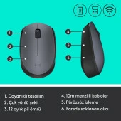 Logitech USB Alıcılı Kablosuz Mouse Siyah Gri thumbnail 7