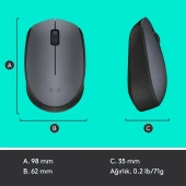 Logitech USB Alıcılı Kablosuz Mouse Siyah Gri thumbnail 9