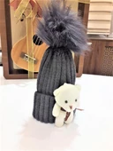 Peluş Ayıcıklı Çocuk Beresi 2 - 8 Yaş  Antrasit - 2
