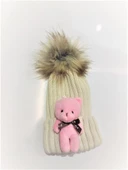 Peluş Ayıcıklı Çocuk Beresi 2 - 8 Yaş  Krem - 2