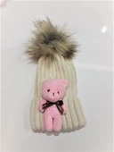 Peluş Ayıcıklı Çocuk Beresi 2 - 8 Yaş  Krem - 4