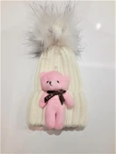 Peluş Ayıcıklı Çocuk Beresi 2 - 8 Yaş  Beyaz - 3