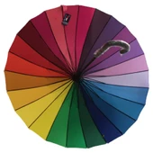 Rüzgâr Kırılmayan Yuvarlak Köşe Reflektör Şerit Detaylı Fiber Uzun Saplı Şemsiye thumbnail 1