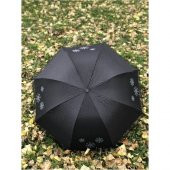 Rüzgarda Kırılmayan Kar Tanesi Desenli Puantiye Detaylı Siyah Kadın Şemsiye thumbnail 1