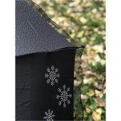 Rüzgarda Kırılmayan Kar Tanesi Desenli Puantiye Detaylı Siyah Kadın Şemsiye thumbnail 4