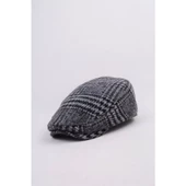 Italyan Kalıp Erkek Şapka Yün London  Kasket Arkası Lastikli  Siyah -gri thumbnail 5