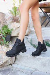 WANETTİ ORTOPEDİK KAYMAZ TABAN BAĞCIK GÖRÜNÜMLÜ STREÇLİ KADIN SİYAH FERMUARLI BOT - 2
