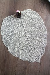 Gümüş Modern Yaprak Desenli Dantel Nakışlı Servis - Tepsi Örtüsü - Çeyizlik- Runner thumbnail 4