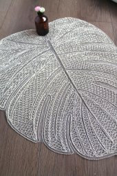 Gold Modern Yaprak Desenli Dantel Nakışlı Servis - Tepsi Örtüsü - Çeyizlik- Runner thumbnail 1